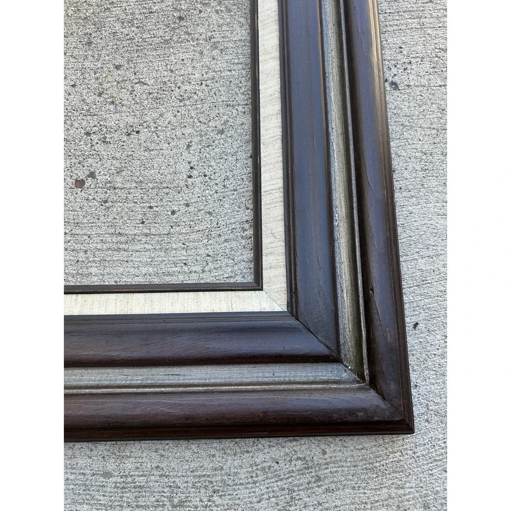 Vintage Dark Wood Linen Inlay Picture Frame 20x30 Opening Mexico